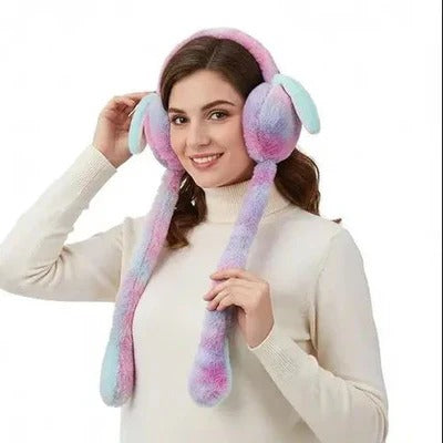Dancing Bunny Earmuffs with Sound Effect & Movable Ears | Soft Plush Winter Ear Warmers for Kids & Adults
