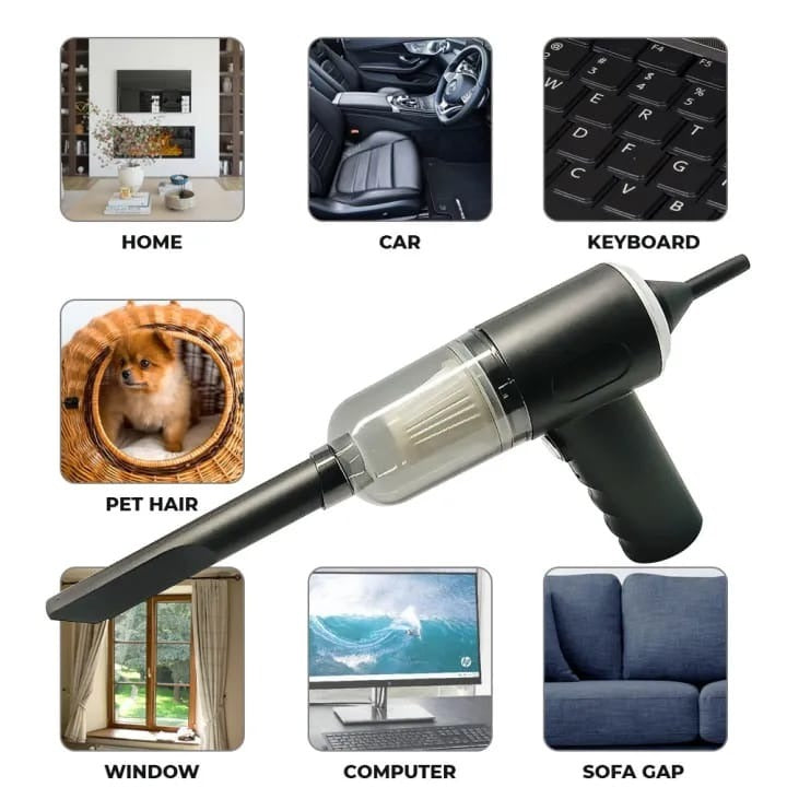 3-in-1 Portable Wireless Vacuum Cleaner – High Power Suction, Air Pump & Duster for Home, Car & Laptop