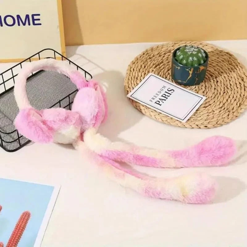 Dancing Bunny Earmuffs with Sound Effect & Movable Ears | Soft Plush Winter Ear Warmers for Kids & Adults