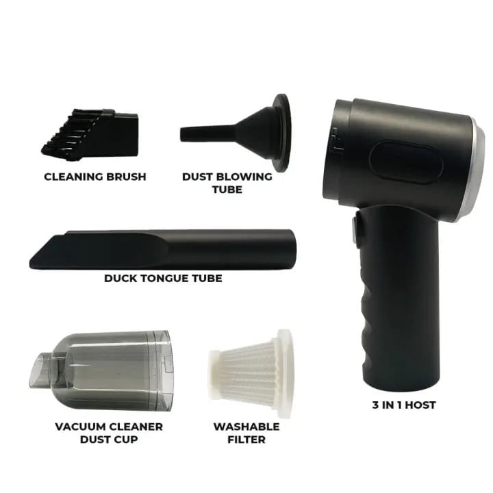 3-in-1 Portable Wireless Vacuum Cleaner β High Power Suction, Air Pump & Duster for Home, Car & Laptop