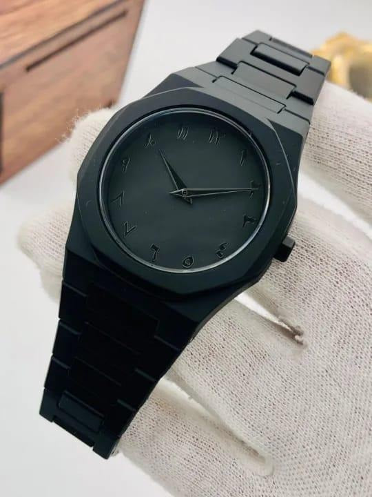 The Noir Eastern Minimalist – Matte Black Octagonal Timepiece (Without Box)
