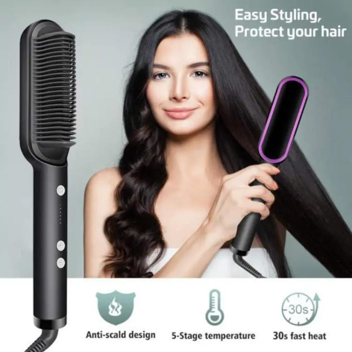 909 Hair Straightener Brush | 6 Heating Modes Electric Hair Straightener Comb | Fast & Easy Styling (Random Color)