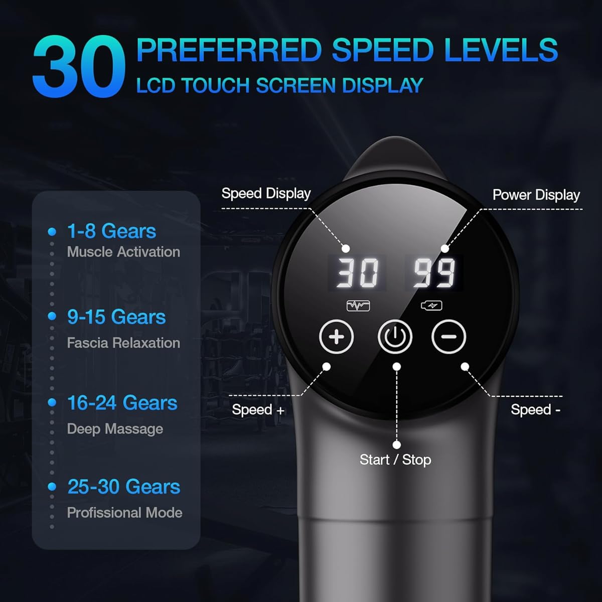 4-in-1 Massage Gun | Deep Tissue Percussion Massager with 4 Attachments | Handheld Electric Muscle Therapy Device