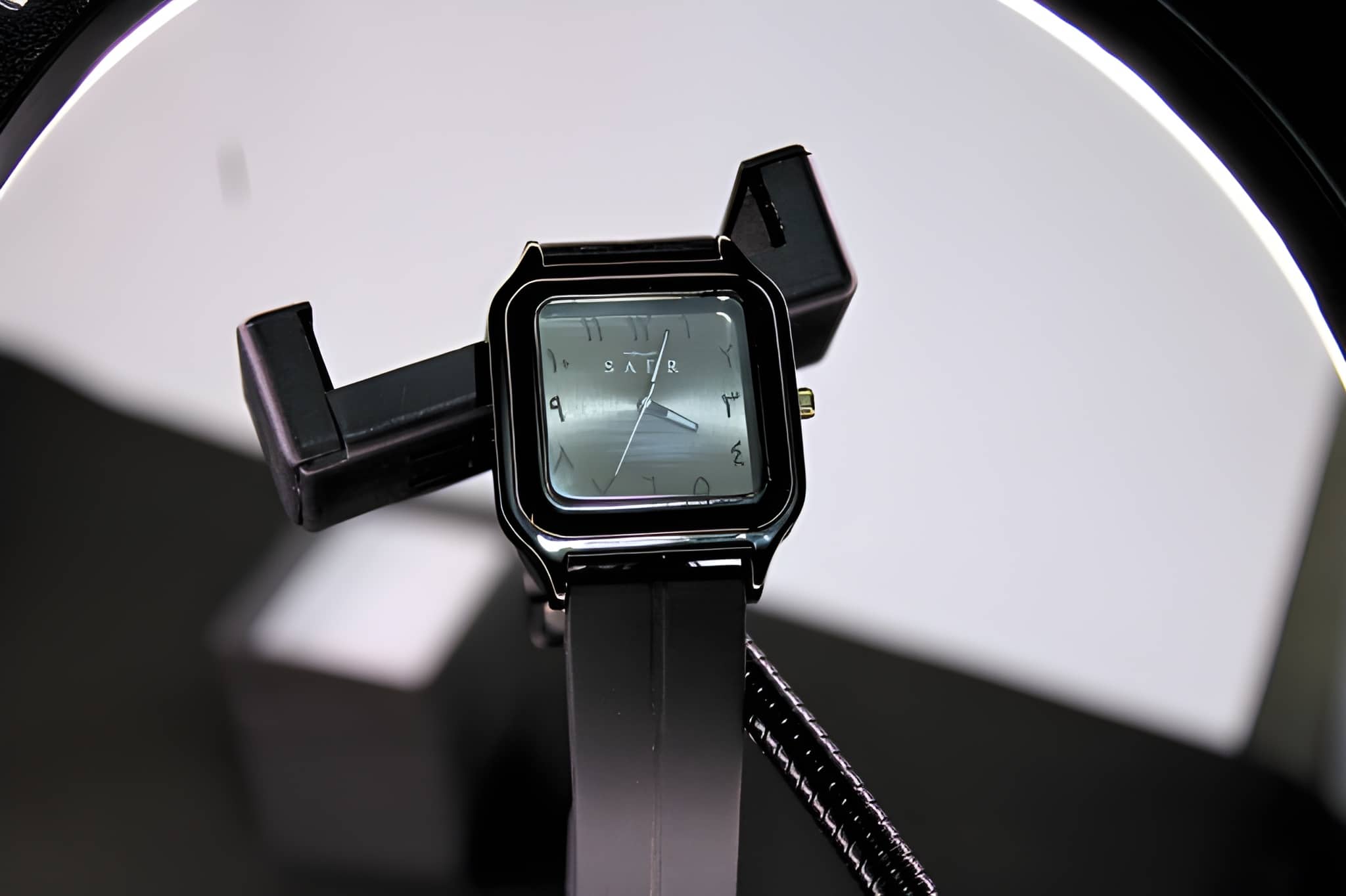 SABR Minimalist Square Watch for Men & Women – Black Dial, Soft Silicone Strap, Modern Design