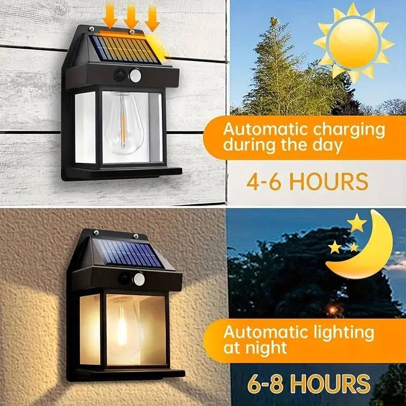 Solar Tungsten Filament Wall Lamp – Outdoor Waterproof Intelligent Induction Light for Garden & Villa