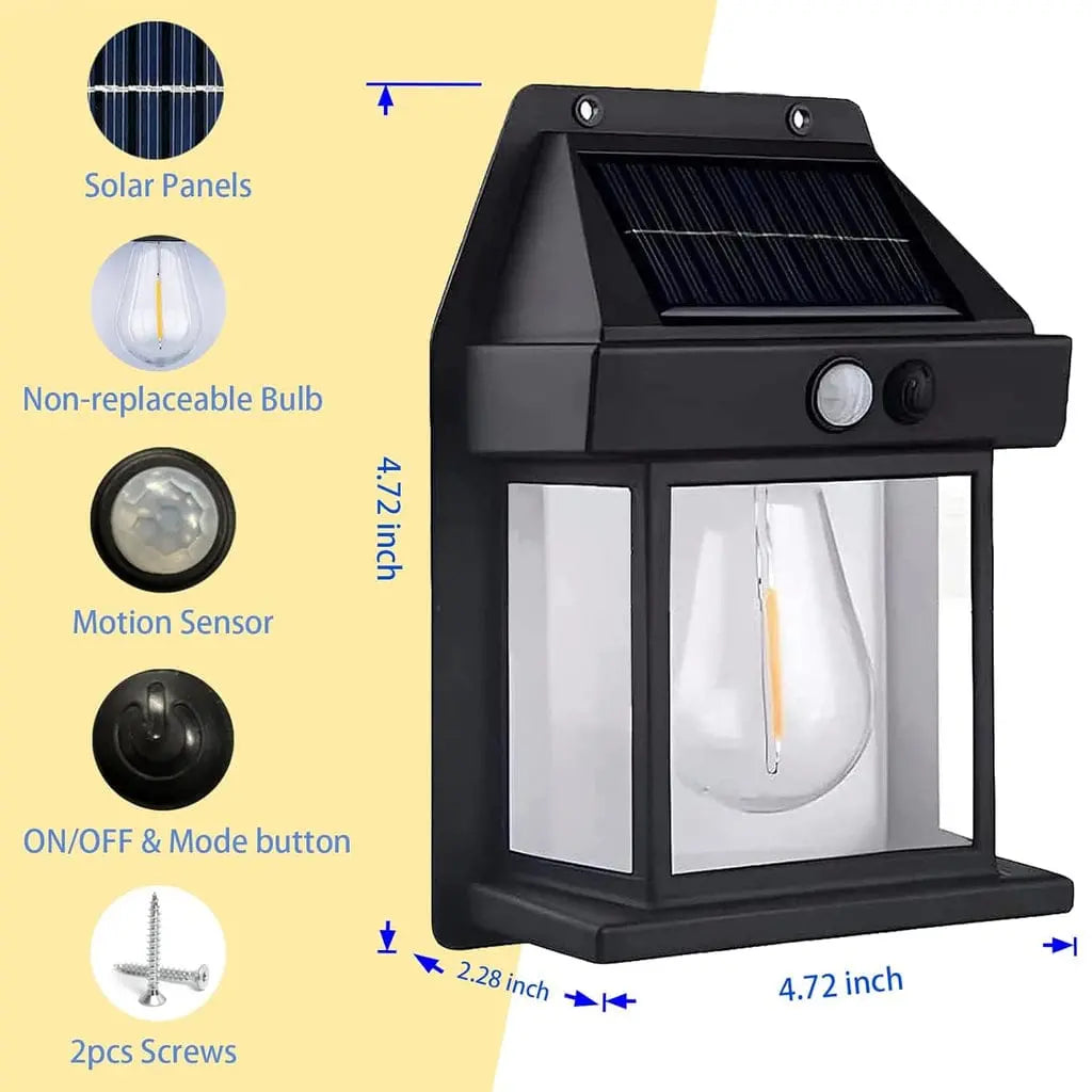 Solar Tungsten Filament Wall Lamp – Outdoor Waterproof Intelligent Induction Light for Garden & Villa