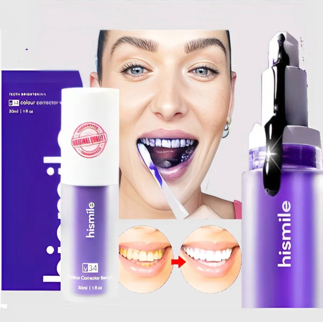Hismile V34 Teeth Colour Corrector Serum 30ml | Instant Teeth Brightening | Purple Serum
