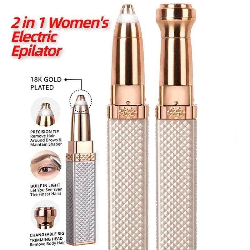 2-in-1 Women’s Electric Epilator & Painless Shaver – USB Rechargeable Hair Remover for Face, Body, Bikini & Eyebrows