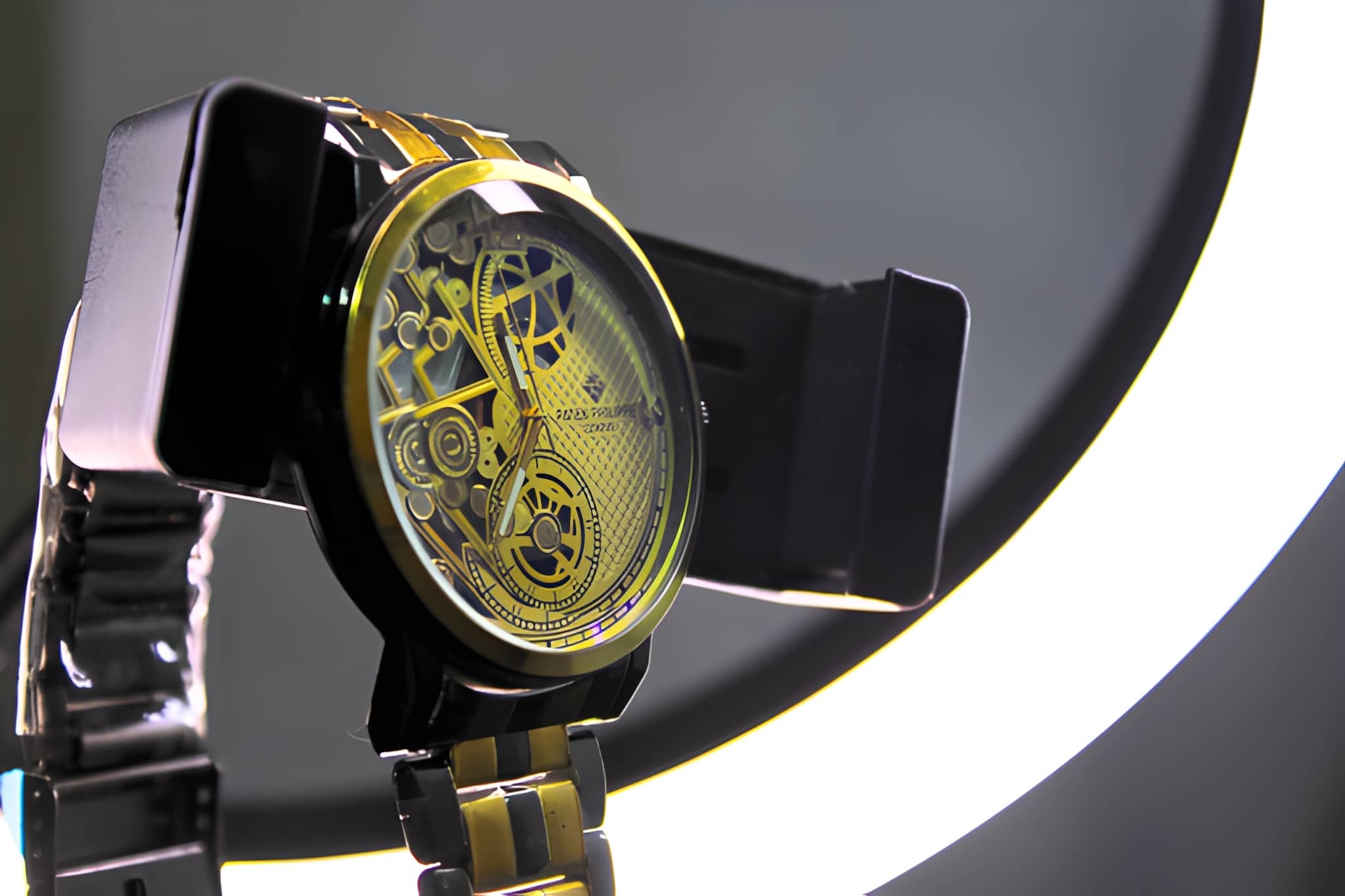 Premium Gold Skeleton Mechanical Style Watch for Men – Stainless Steel Strap, Luxury Open Dial Design