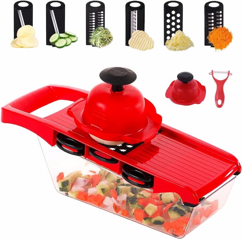 10 in 1 Mandoline Slicer Vegetable Cutter with Stainless Steel Blades – Multi-Function Kitchen Tool (Pink | With Box)