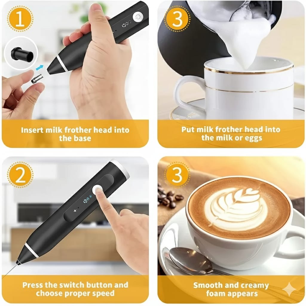 Rechargeable Coffee Beater | USB-Powered Milk Frother & High-Speed Stainless Steel Whisk Mixer