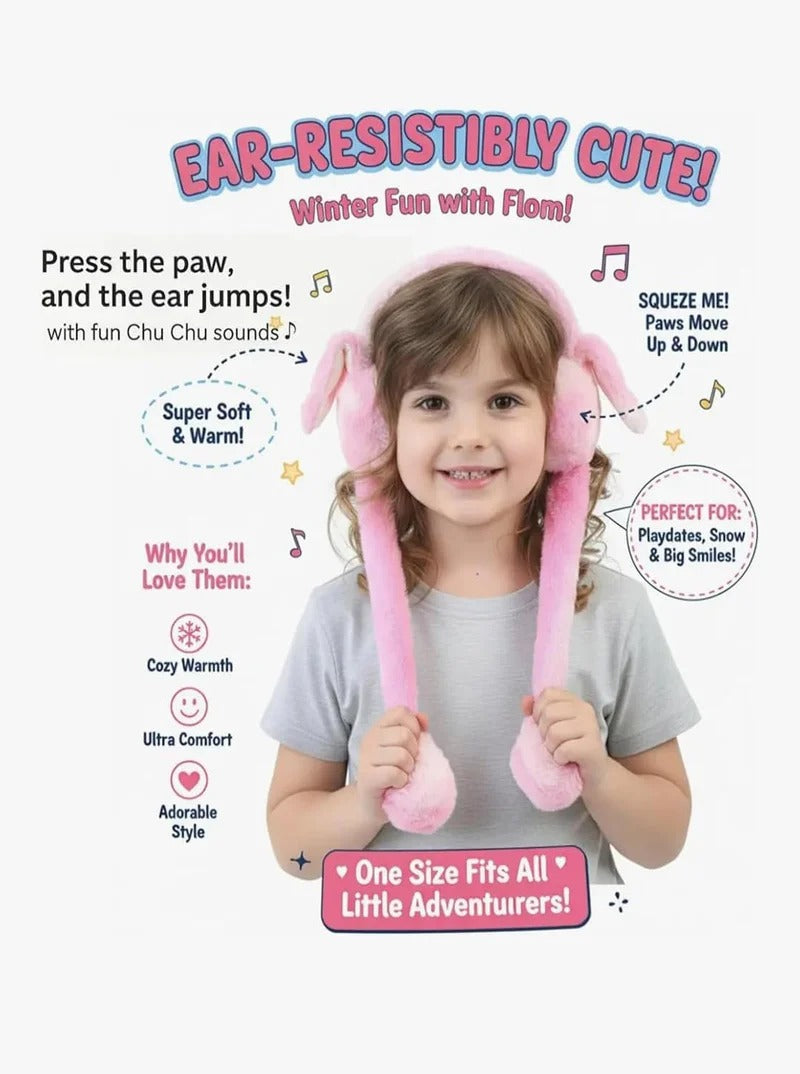 Dancing Bunny Earmuffs with Sound Effect & Movable Ears | Soft Plush Winter Ear Warmers for Kids & Adults