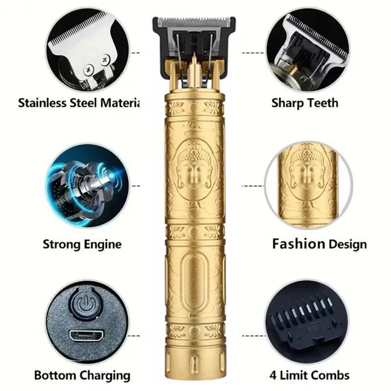 Metal Body Vintage T9 Trimmer & Hair Clipper for Men | USB Rechargeable Professional Hair Cutting Machine | Precision Beard & Hair Grooming Tool