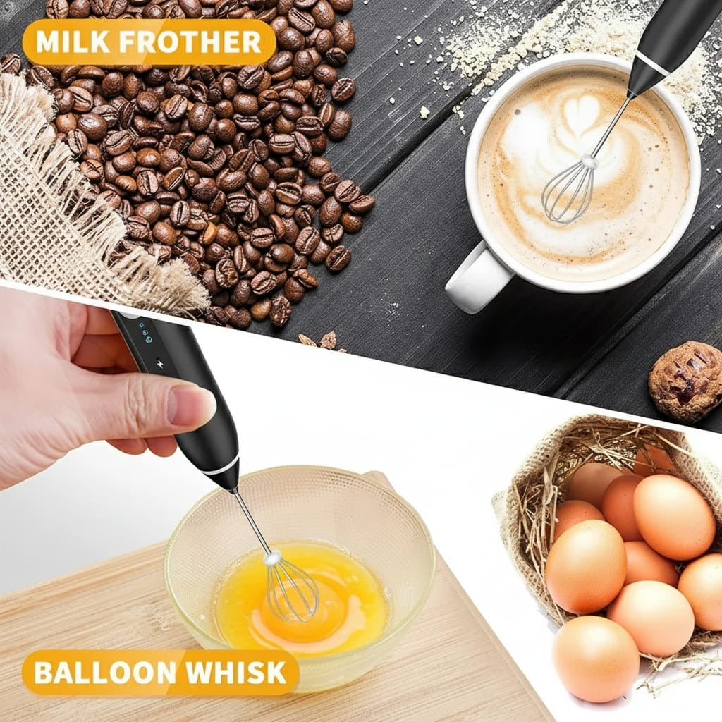Rechargeable Coffee Beater | USB-Powered Milk Frother & High-Speed Stainless Steel Whisk Mixer