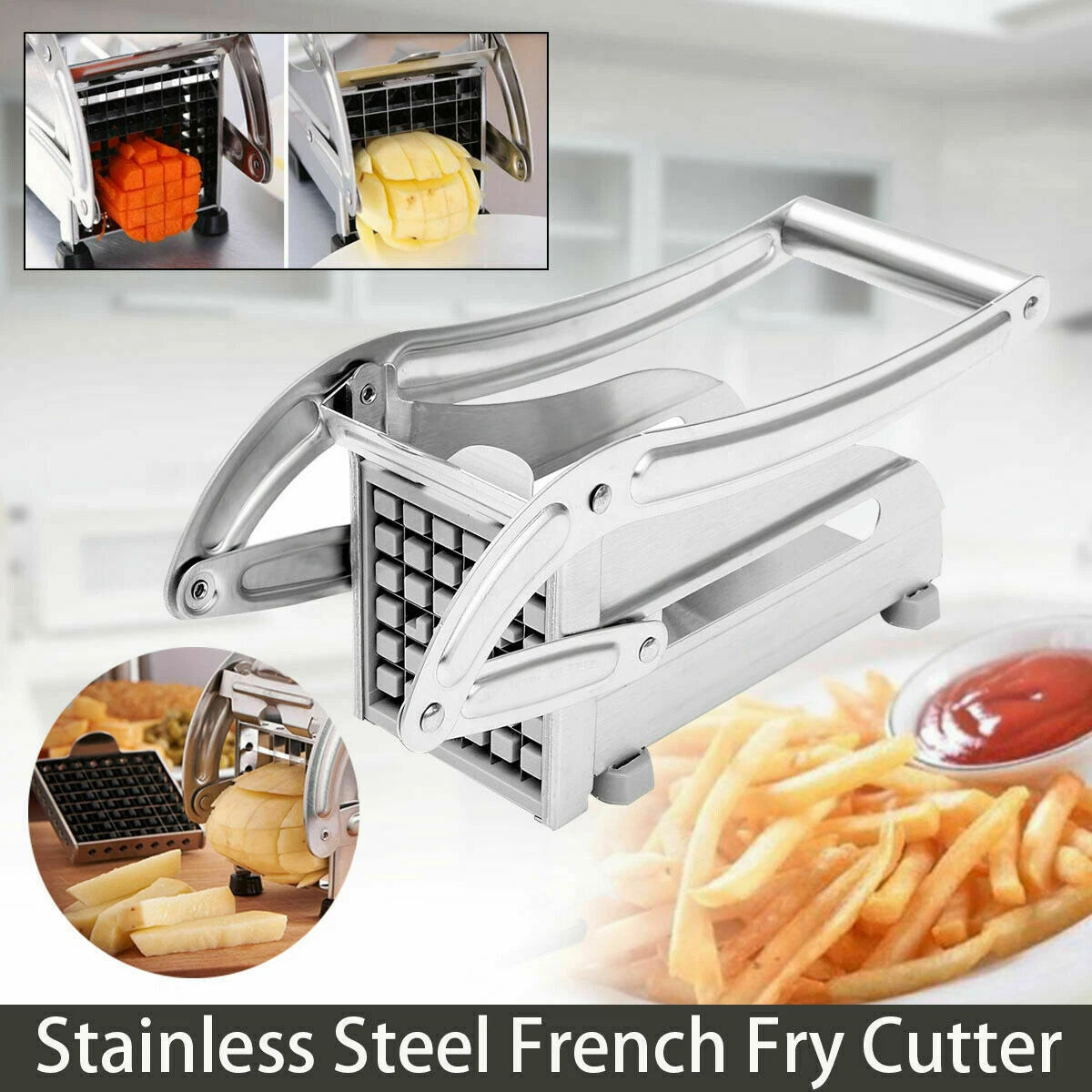 Stainless Steel French Fries Potato Cutter – Double Blade High Efficiency Vegetable Slicer