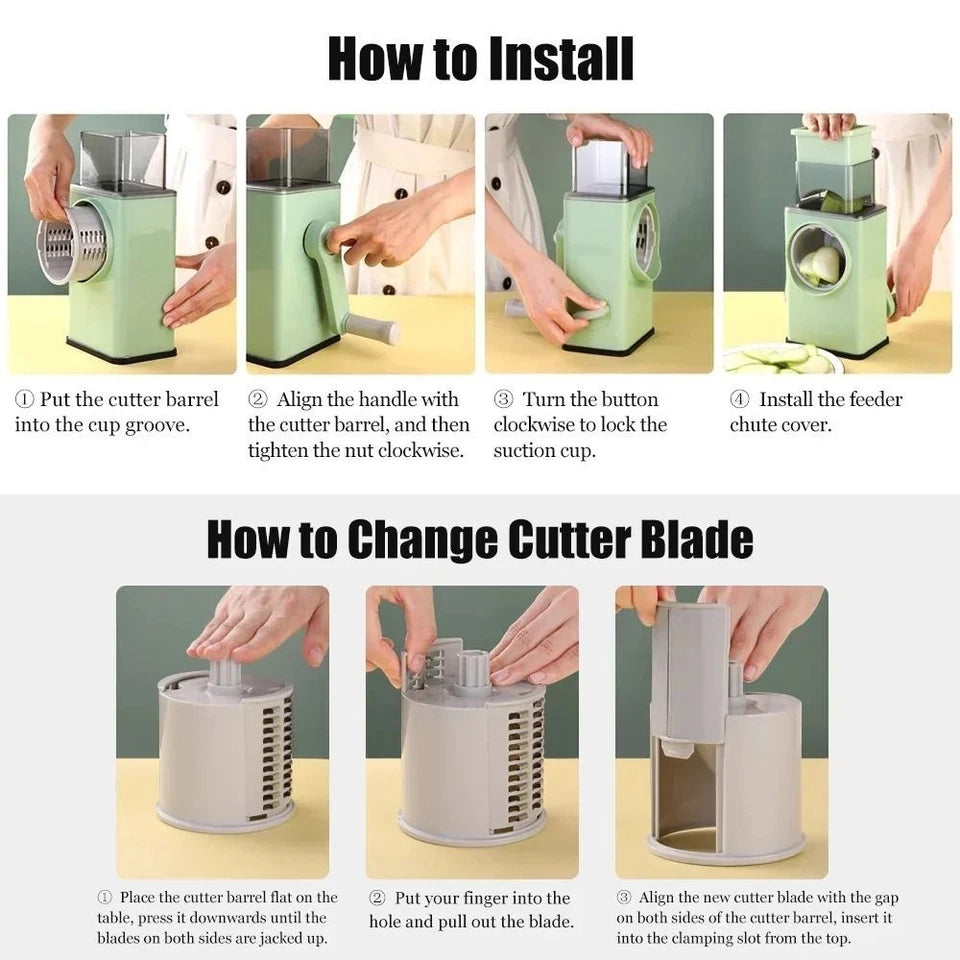 Multifunctional Manual Rotary Vegetable Cutter & Cheese Grater Shredder