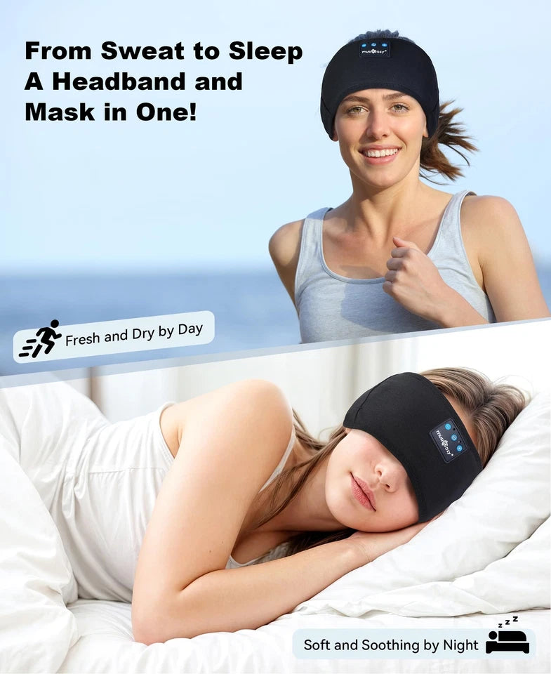 Wireless Bluetooth Music Headband – Soft Headband with Built-In Headphones