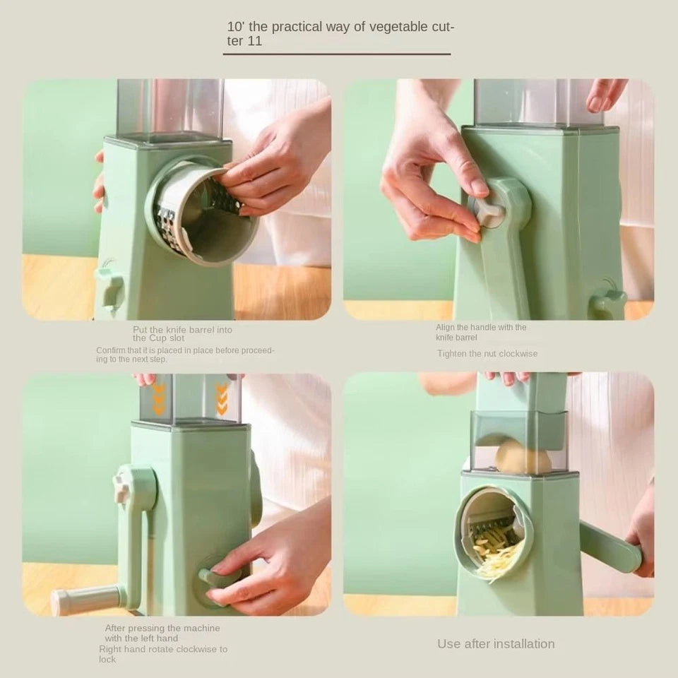 Multifunctional Manual Rotary Vegetable Cutter & Cheese Grater Shredder