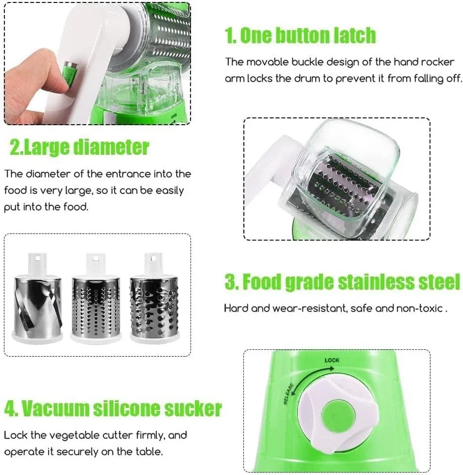 TableTop Drum Grater – Manual Vegetable Cutter, Slicer & Grater | Multi-Functional Kitchen Gadget (Random Color)