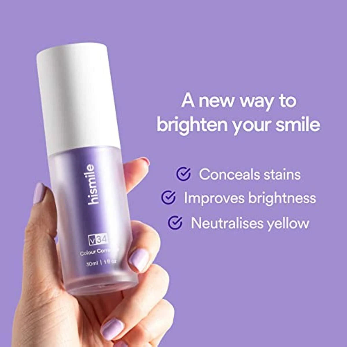 Hismile V34 Teeth Colour Corrector Serum 30ml | Instant Teeth Brightening | Purple Serum