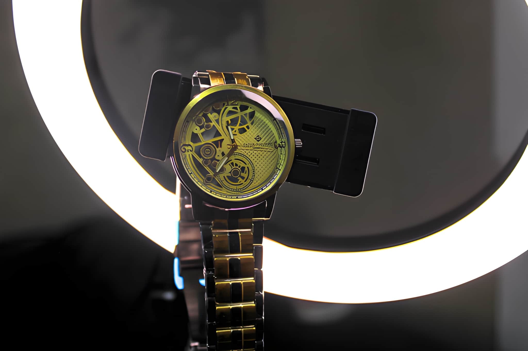 Premium Gold Skeleton Mechanical Style Watch for Men – Stainless Steel Strap, Luxury Open Dial Design