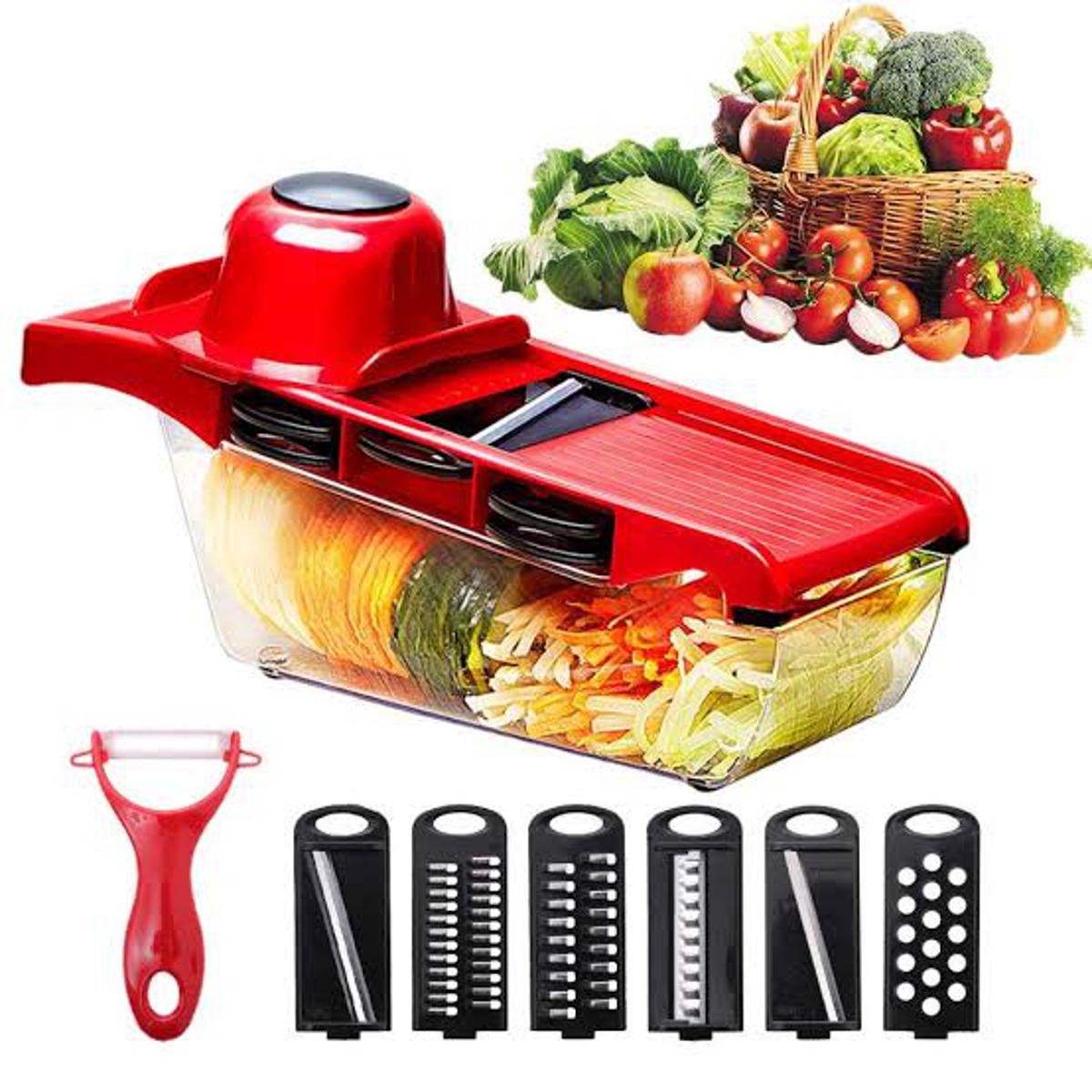10 in 1 Mandoline Slicer Vegetable Cutter with Stainless Steel Blades – Multi-Function Kitchen Tool (Pink | With Box)