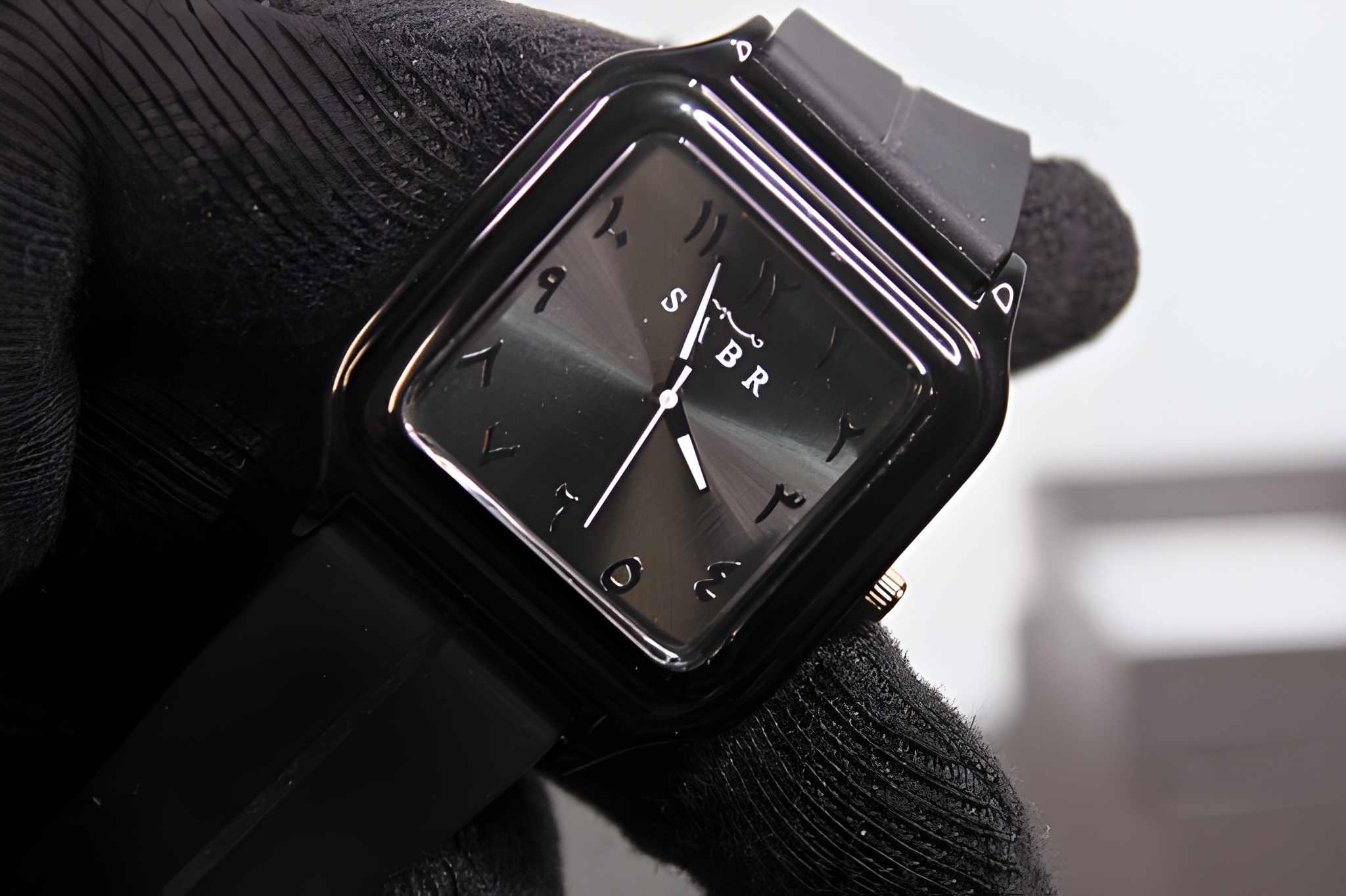 SABR Minimalist Square Watch for Men & Women – Black Dial, Soft Silicone Strap, Modern Design