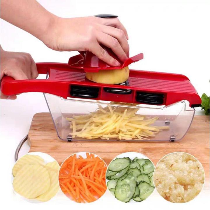 10 in 1 Mandoline Slicer Vegetable Cutter with Stainless Steel Blades – Multi-Function Kitchen Tool (Pink | With Box)