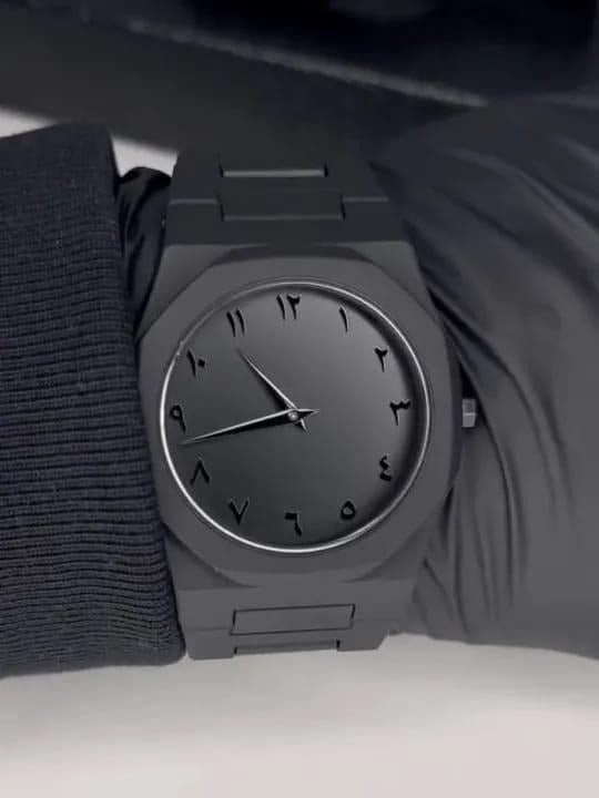 The Noir Eastern Minimalist – Matte Black Octagonal Timepiece (Without Box)