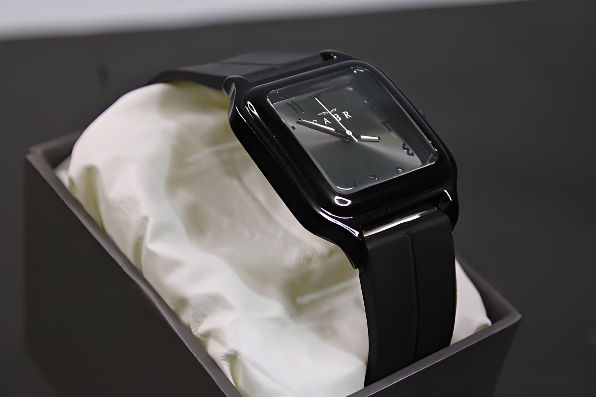 SABR Minimalist Square Watch for Men & Women – Black Dial, Soft Silicone Strap, Modern Design