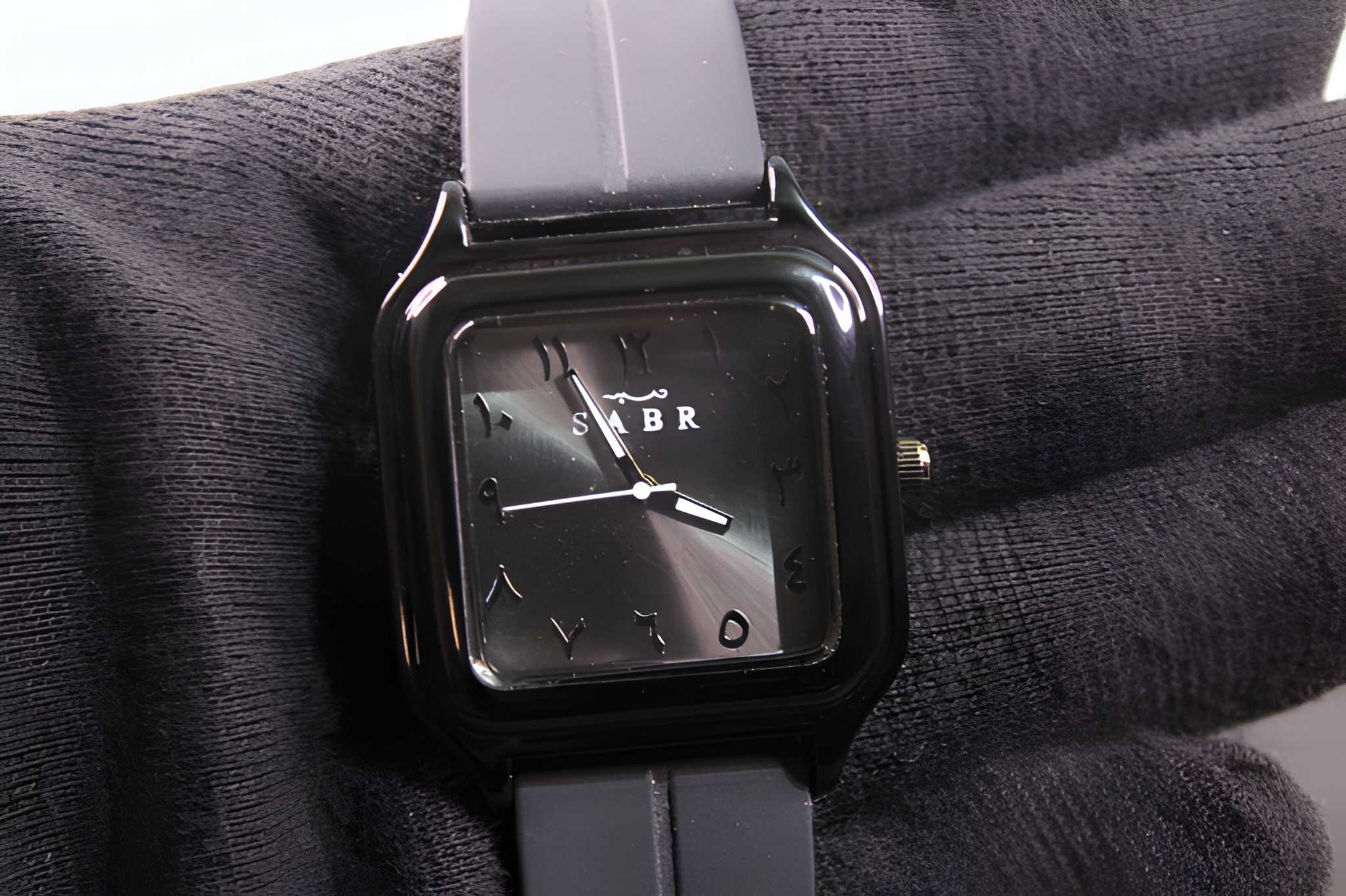 SABR Minimalist Square Watch for Men & Women – Black Dial, Soft Silicone Strap, Modern Design
