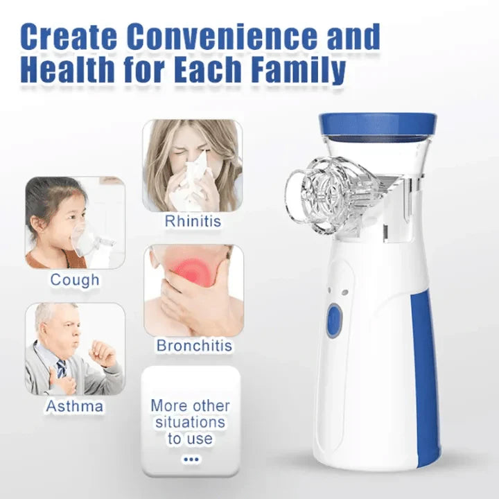 Portable Mesh Nebulizer – Quiet USB Rechargeable Inhaler for Kids & Adults